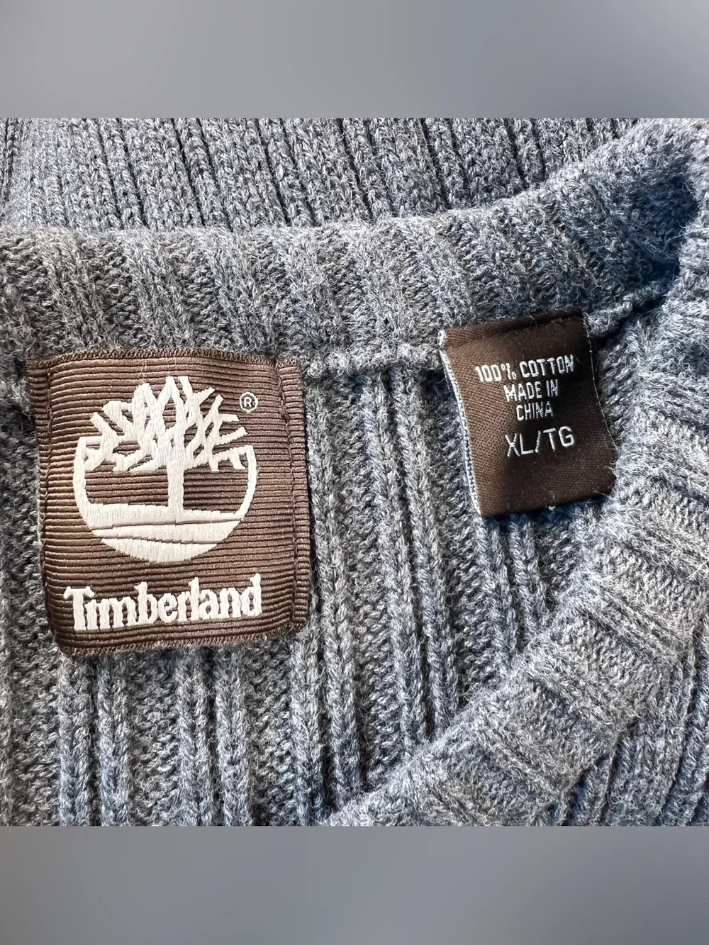 Timberland Sweater Grey Long Sleeve Crew Neck Ribbed 100%‎ cotton Knit Men's XL